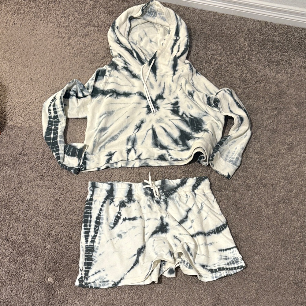 Mono B Tie-Dye Hoodie and Shorts Set - Black and White